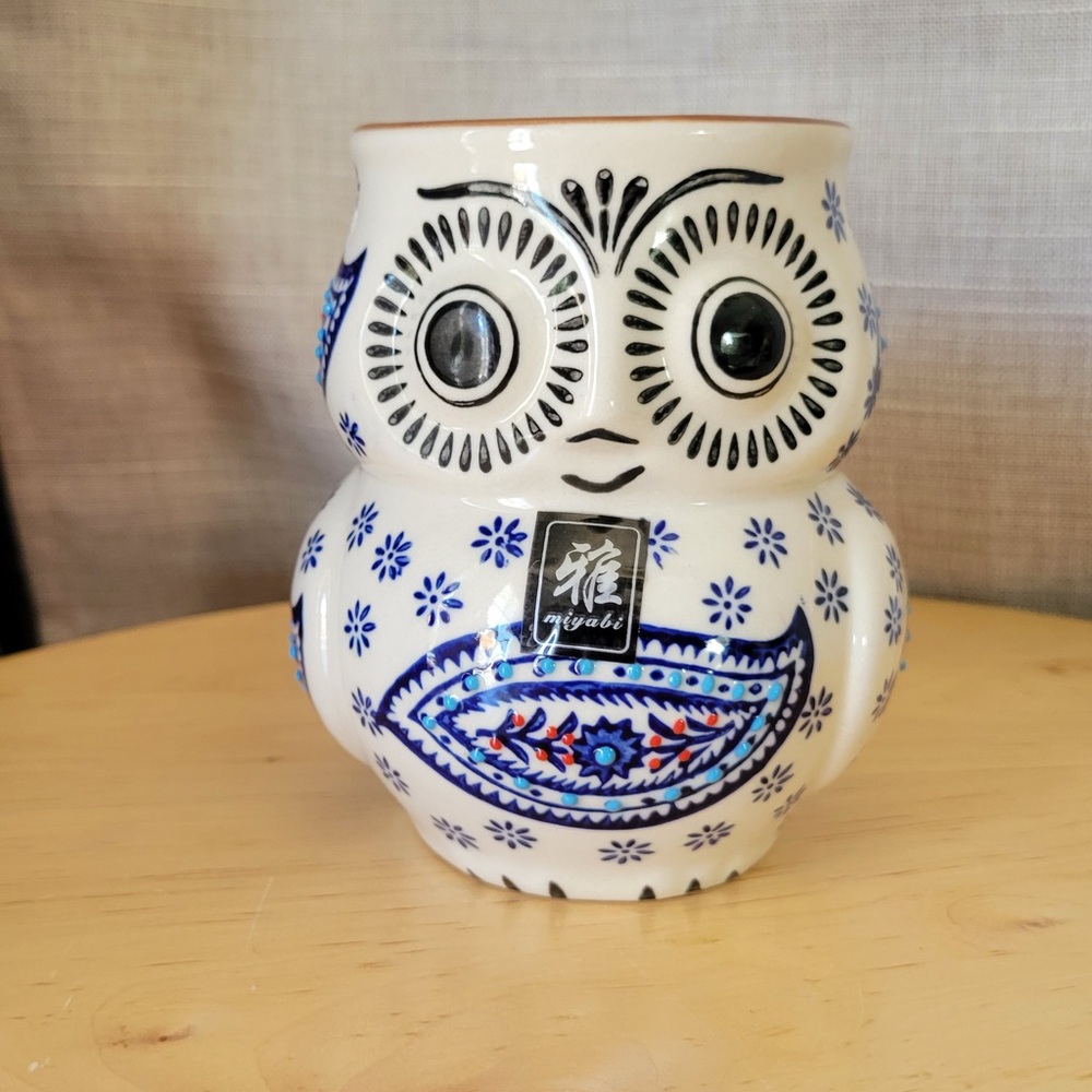NWT Yokohama Studio Miyabi Handpainted Owl Mug 12 Oz